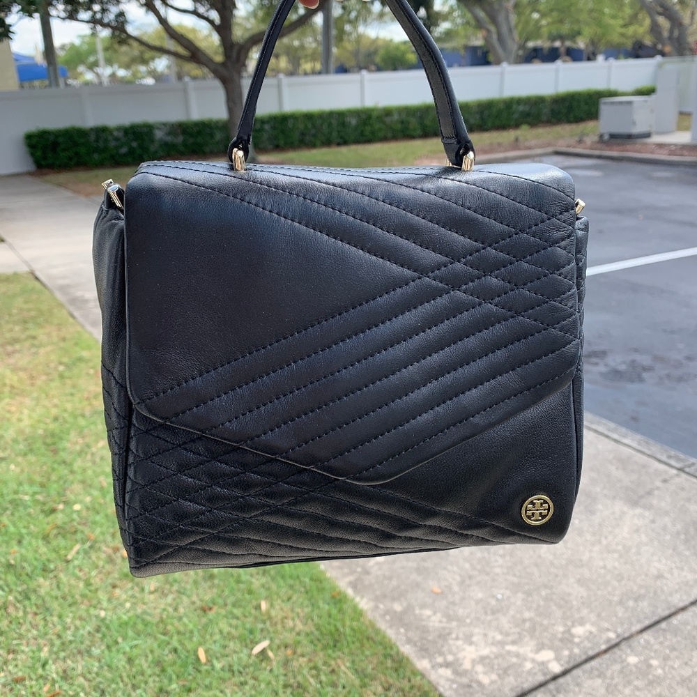 ENDS APR16! 797 Quilted Mini Black Leather Satchel